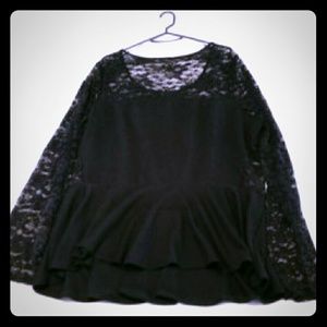 Black plus size lace sleeve peplum top